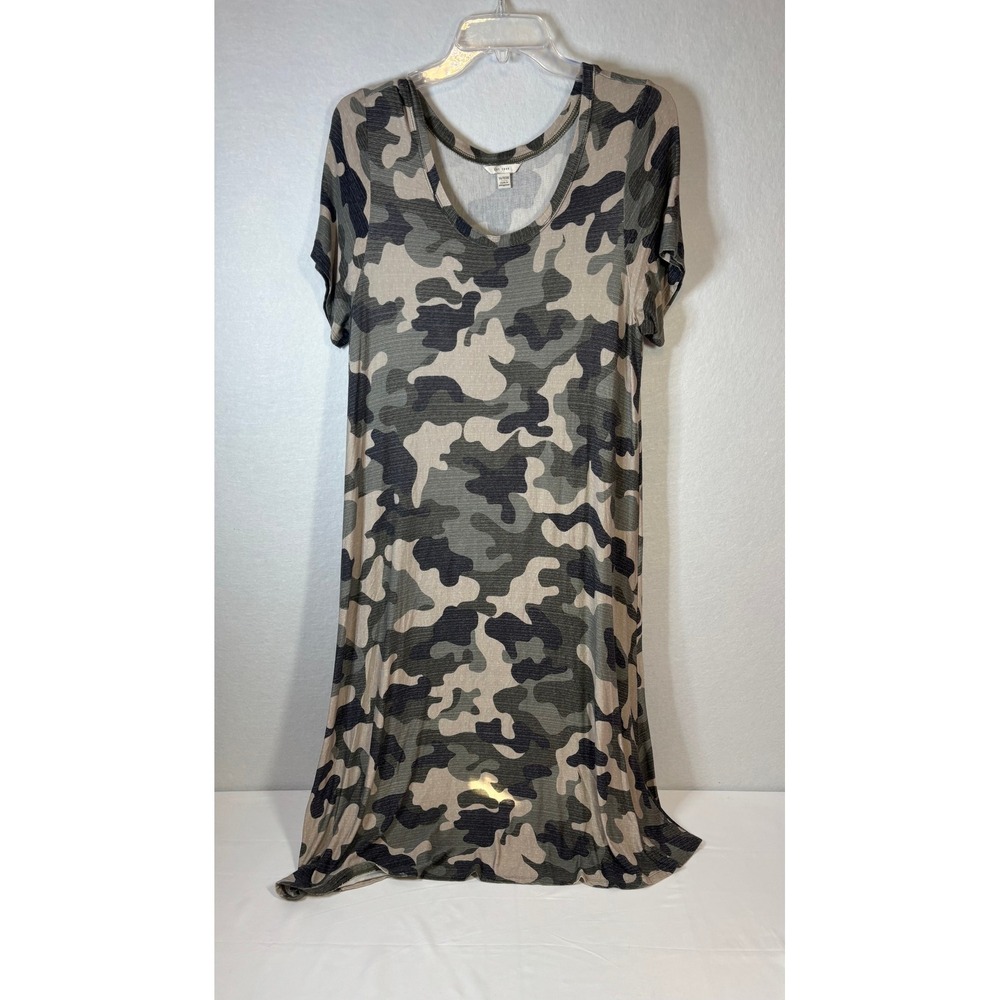 Catos Camo Print T-Shirt Dress Green Tan Short Sleeve‎ Plus Size 14/16W